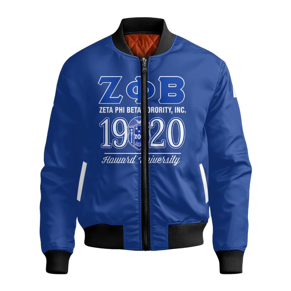 Ireishprint Zeta Phi Beta Custom Probate Line Crop Shirt, Personalized Z-Phi-B Blue Lettered 1920 Sorority Bomber Jacket