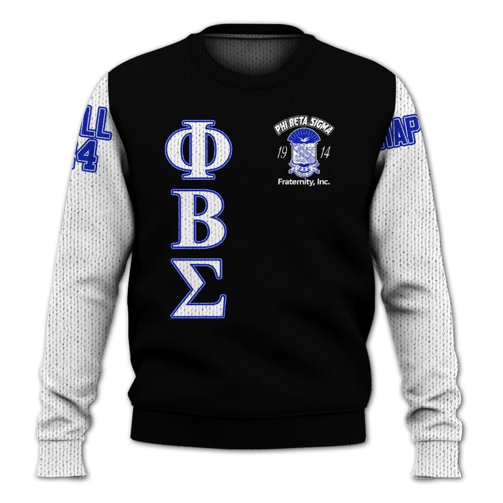 Ireishprint ΦΒΣ Custom Chapter Shirt, Personalized Black White Sleeve 1914 Fraternity Knitted Sweater