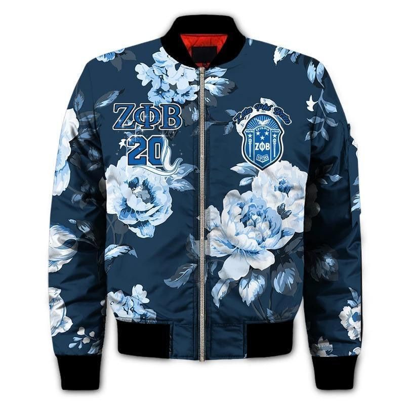 Zeta Phi Beta Blue Rose Girl Sleeve Zip Bomber Jacket