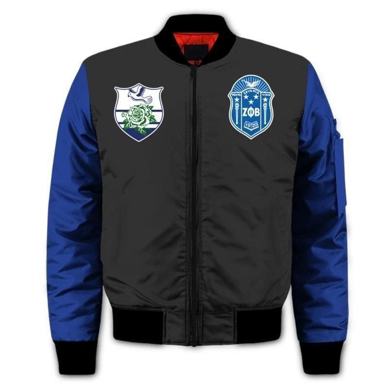 Zeta Phi Beta Girl And Flowers Sleeve Zip Bomber Jacket