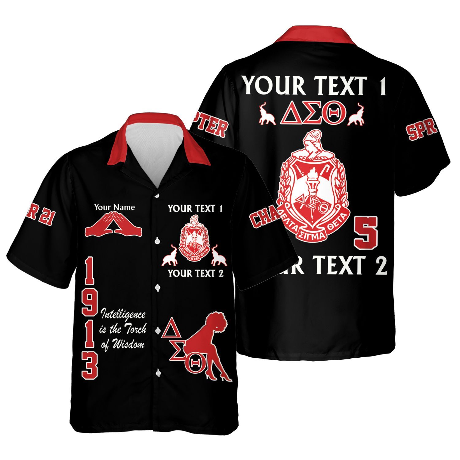Ireishprint Delta Sigma Theta Custom Full Line Shirt, Crest Highlight Black Duo Crimson Red Shirt Sorority Hawaii Shirt