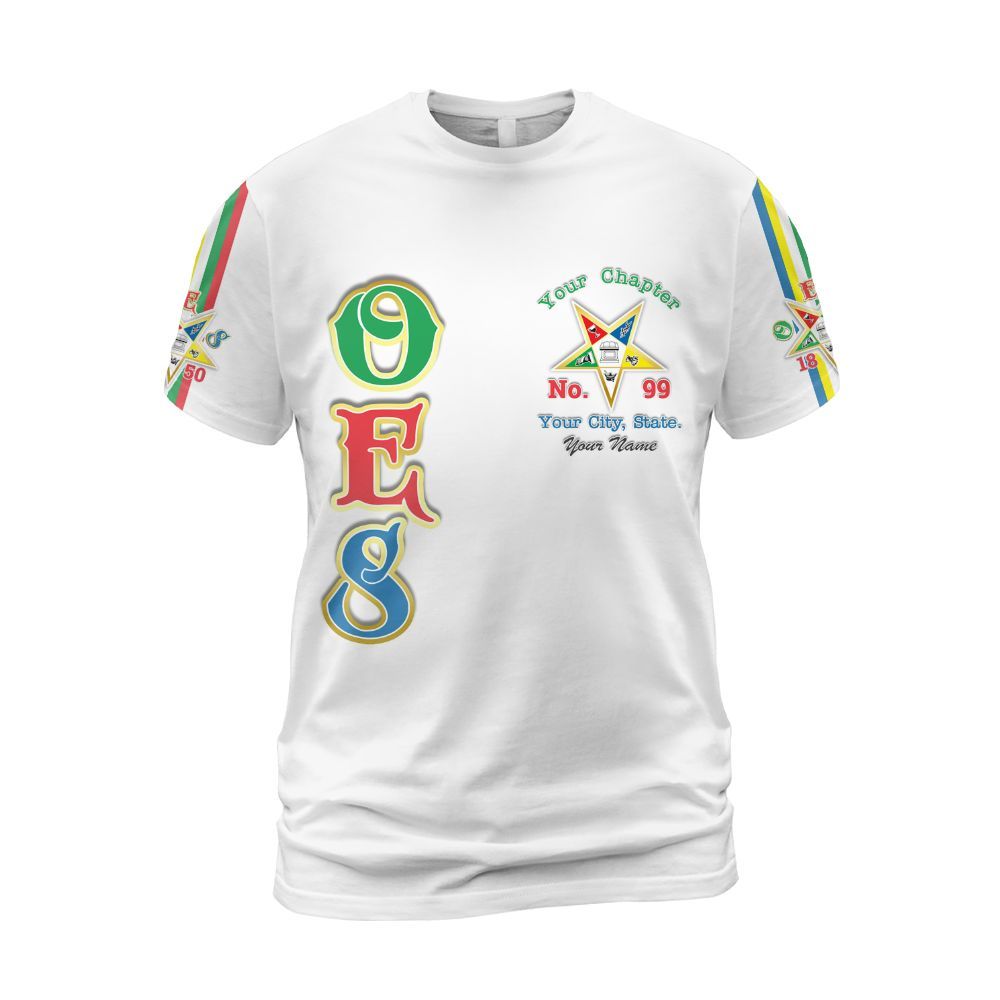 Ireishprint OES Custom Legacy Shirt, White Multicolor Line Emblem Order Of The Eastern Star OES Shirt