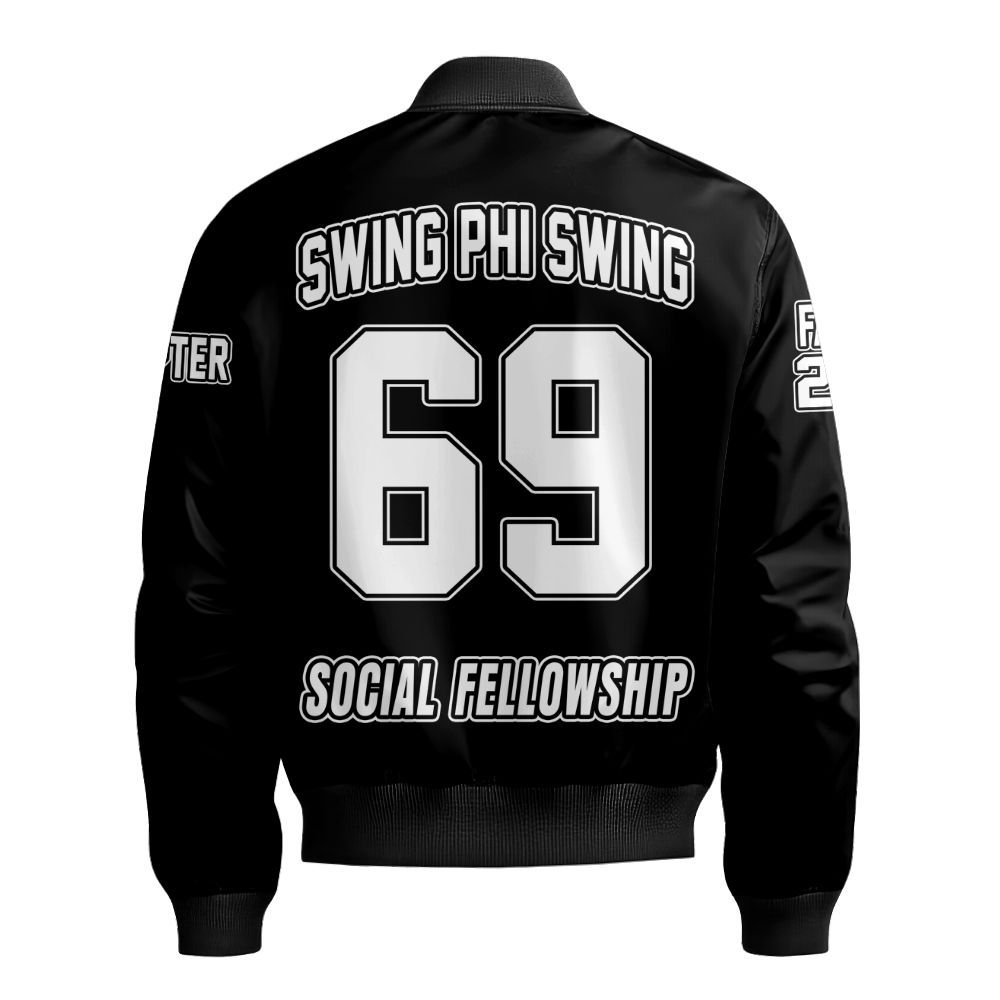 Ireishprint Swing Phi Swing Custom Chapter Crossing Jacket, Personalized Black Jacket Swing Phi Swing Sorority Bomber Jacket