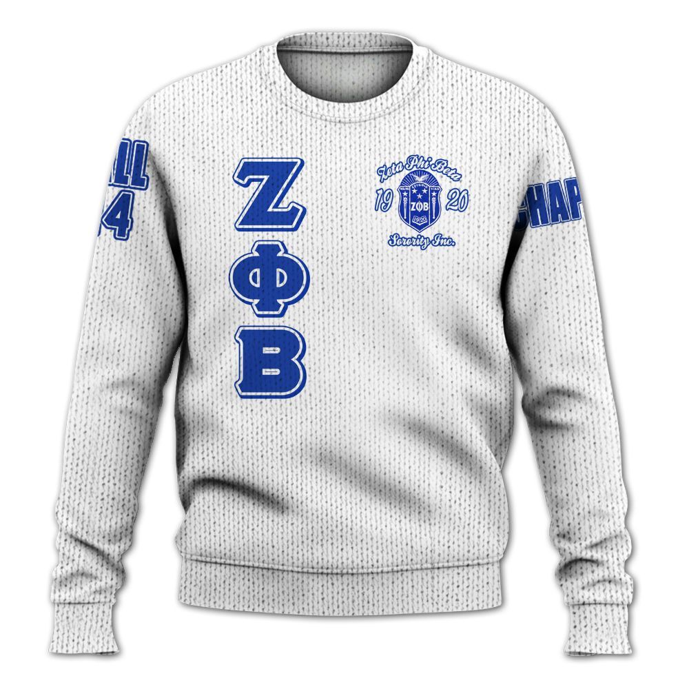 Ireishprint Zeta Phi Beta Custom Chapter Shirt, White Color Zeta Queen Z Phi B Black 1920 Sorority Knitted Sweater