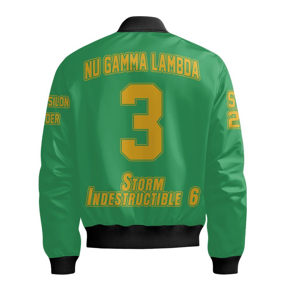 Ireishprint Nu Gamma Lambda Custom Line Crossing Jacket, Personalized Kelly Green Jacket Nu Gamma Lambda Sorority Bomber Jacket