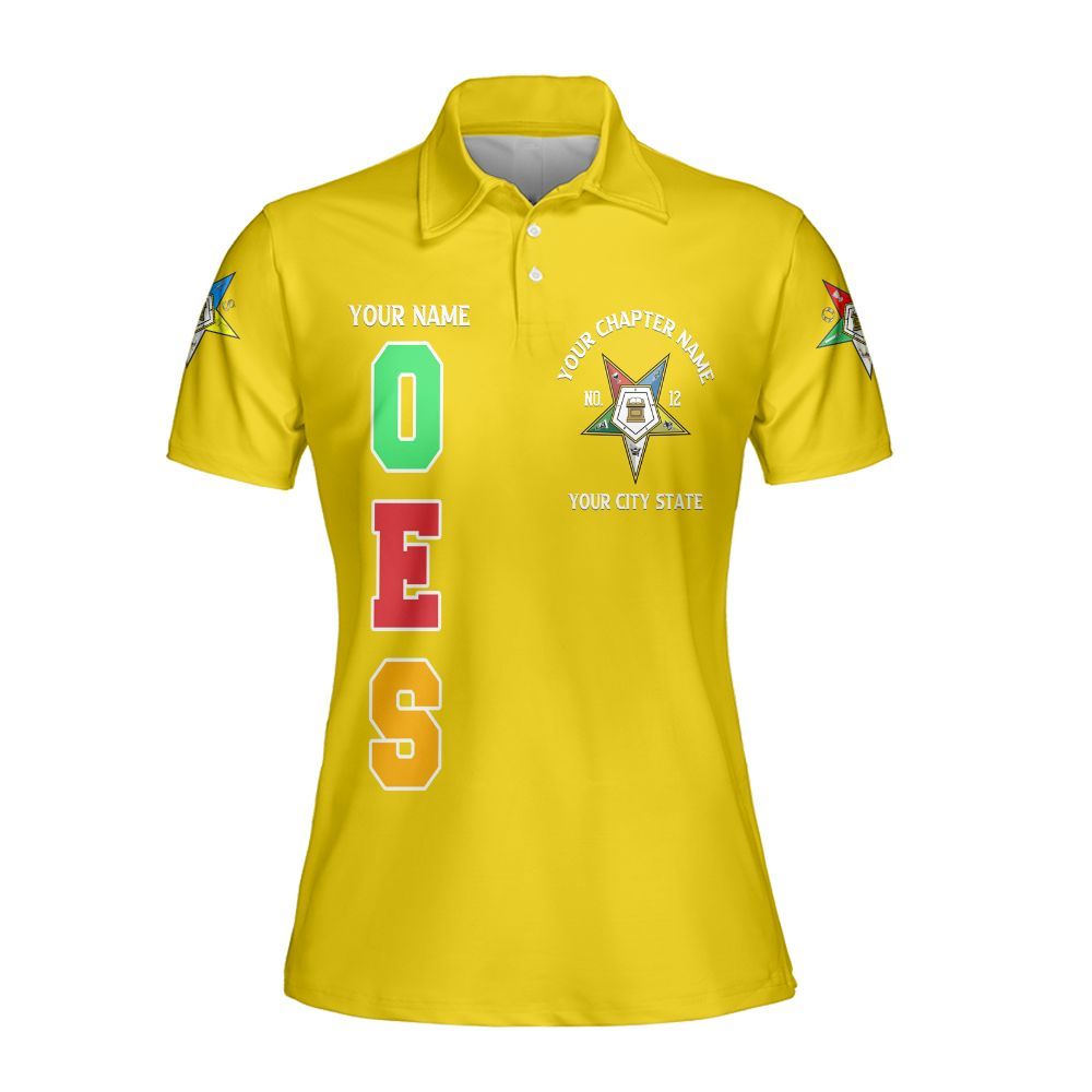 Ireishprint OES Custom Custom Legacy Polo Shirt, Customize Color Block Yellow Order Of The Eastern Star OES Sorority Polo Shirt