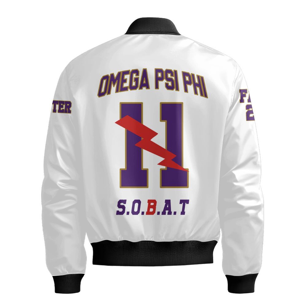 Ireishprint ΩΨΦ Custom Chapter Polo Shirt, Personalized White Sleeves Shirt Omega 1911 ΩΨΦ Fraternity Bomber Jacket