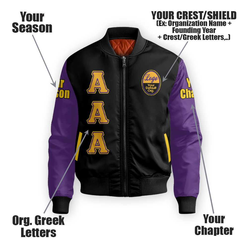 Custom Chapter Bomber Jacket, Omega Psi Phi Black Mix Gold 1911 ΩΨΦ Fraternity Bomber Jacket