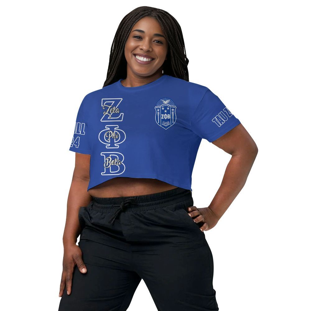 Ireishprint Zeta Phi Beta Custom Chapter Crop Shirt, Personalized Blue Shirt Zeta Phi Beta Sorority Crop Top