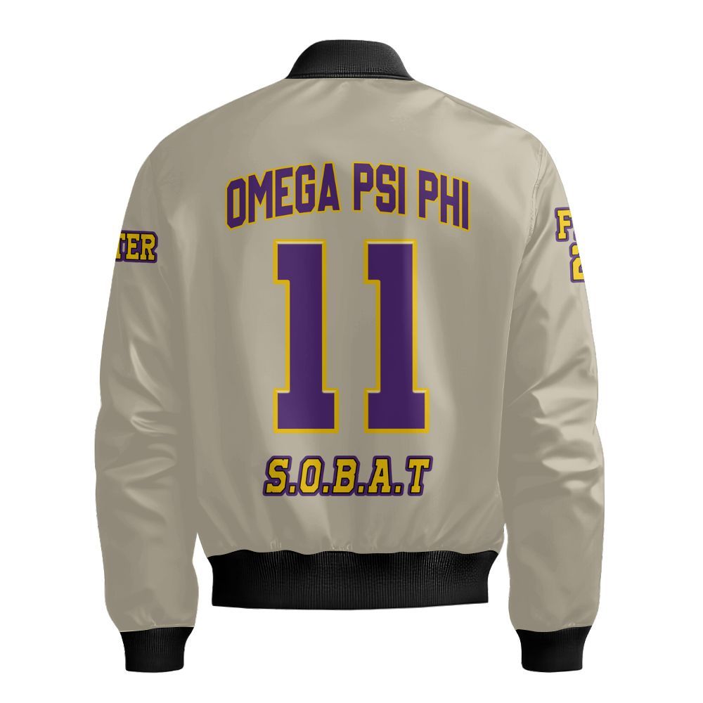 Ireishprint ΩΨΦ Custom Line Crossing Jacket, Personalized Cream Jacket ΩΨΦ 1911 Fraternity Bomber Jacket