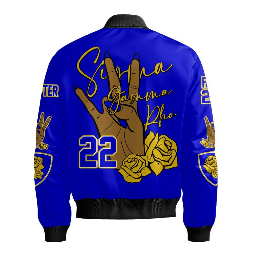 Ireishprint Sigma Gamma Rho Custom Chapter Shirt, Personalized Hand Sign Yellow Tea Rose Shirt Sigma Gamma Rho Sorority Bomber Jacket