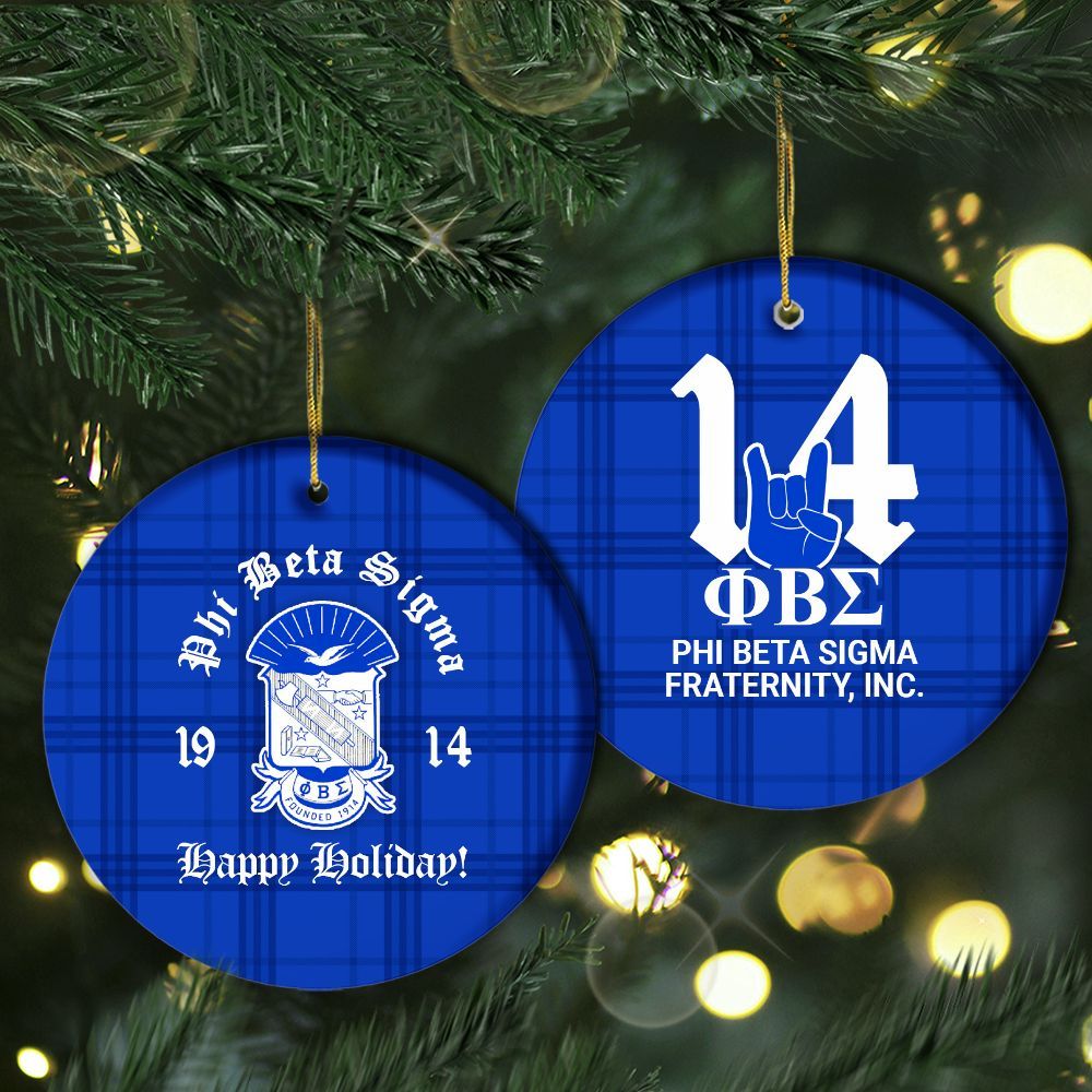 Ireishprint Phi Beta Sigma Ceramic Ornament, Handsign Inspired Royal Blue 1914 Fraternity Christmas Ornament