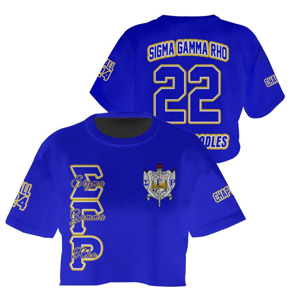 Ireishprint Sigma Gamma Rho Custom Chapter Crop Shirt, Personalized Royal Blue Sigma Gamma Rho Sorority Crop Top 3D
