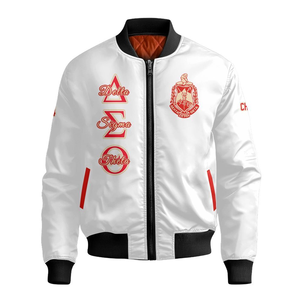 Ireishprint Delta Sigma Theta Custom Chapter Crop Shirt, Personalized White Crimson Delta Sigma Theta Since 1913 Sorority Bomber Jacket
