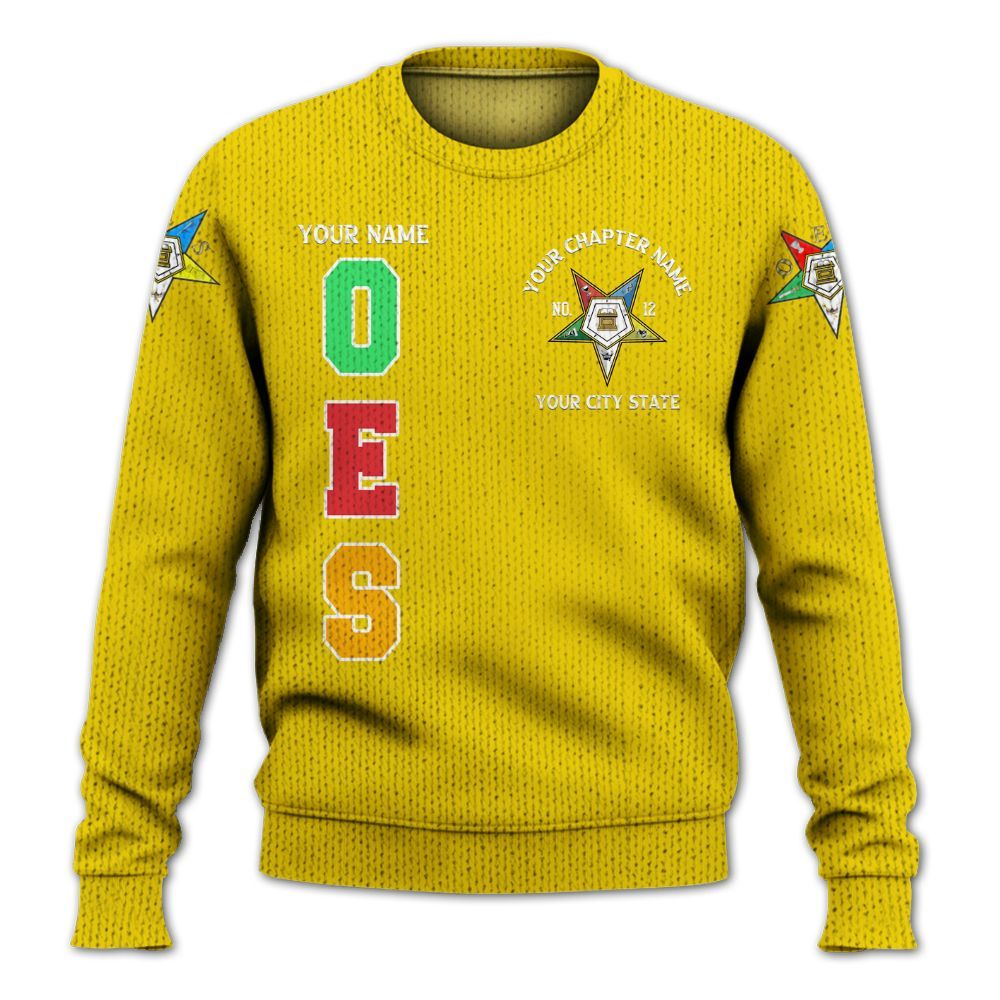 Ireishprint OES Custom Custom Legacy Shirt, Customize Color Block Yellow Order Of The Eastern Star OES Sorority Knitted Sweater