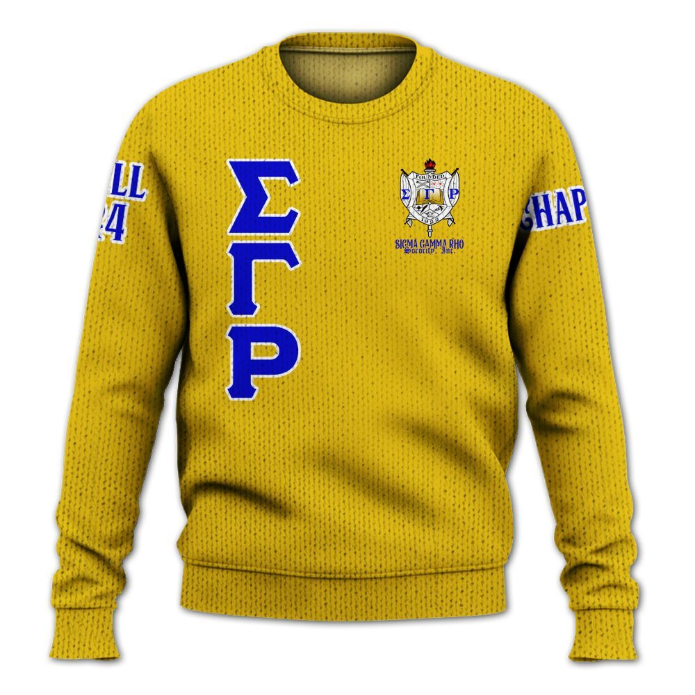 Ireishprint Sigma Gamma Rho Custom Chapter Shirt, Personalized Gold Shirt Sigma Gamma Rho 1922 Sorority Knitted Sweater