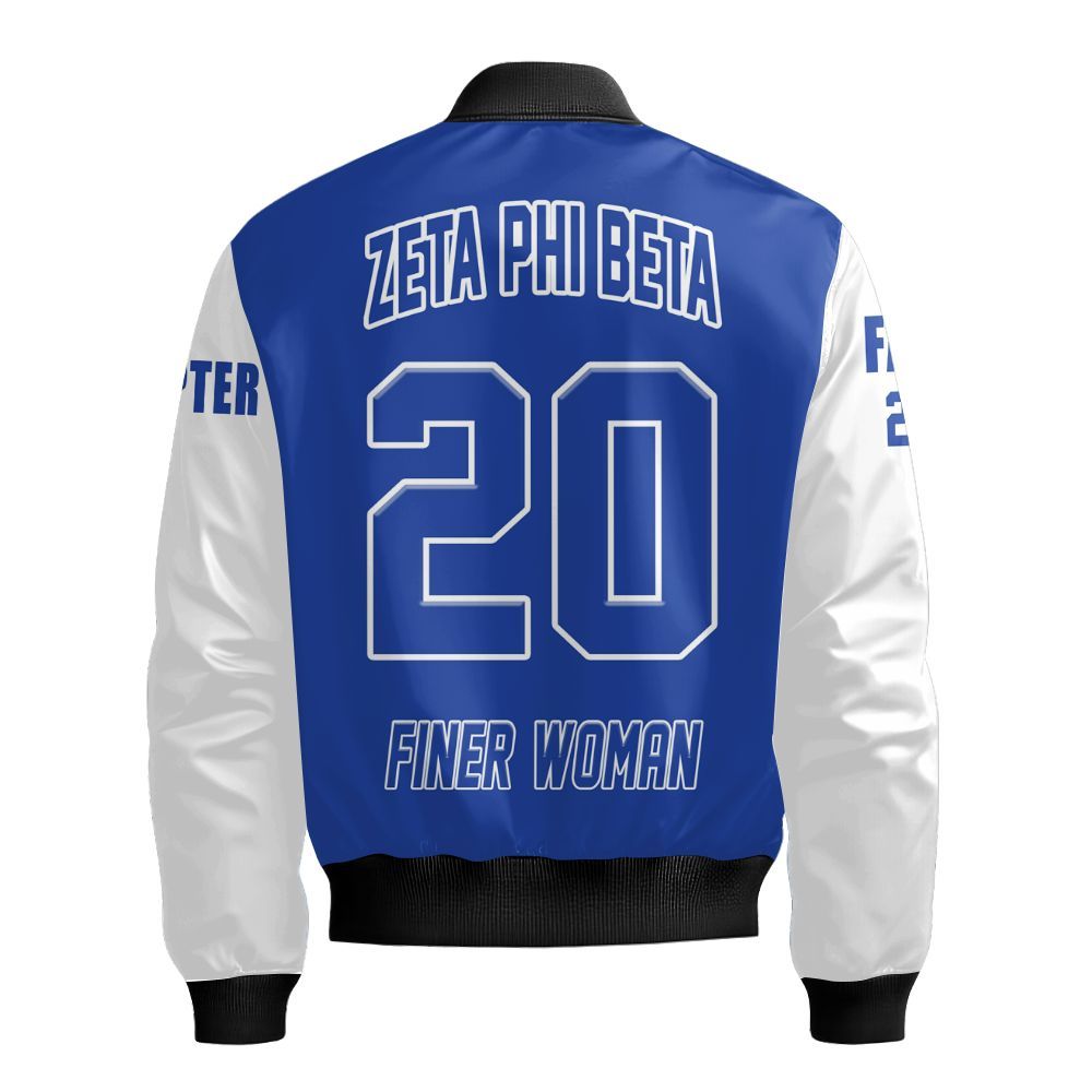 Ireishprint Zeta Phi Beta Custom Knitted Cardigan, Personalized Blue Knitted Cardigan White Sleeve Z Phi B 1920 Sorority Bomber Jacket