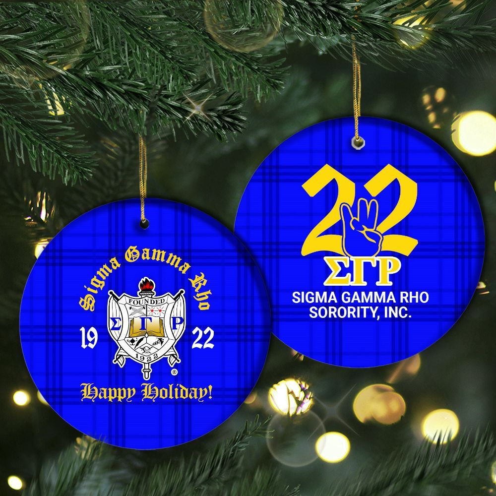Ireishprint Sigma Gamma Rho Ceramic Ornament, SGRho Royal Blue Handsign Inspired 1922 Sorority Xmas Ornament