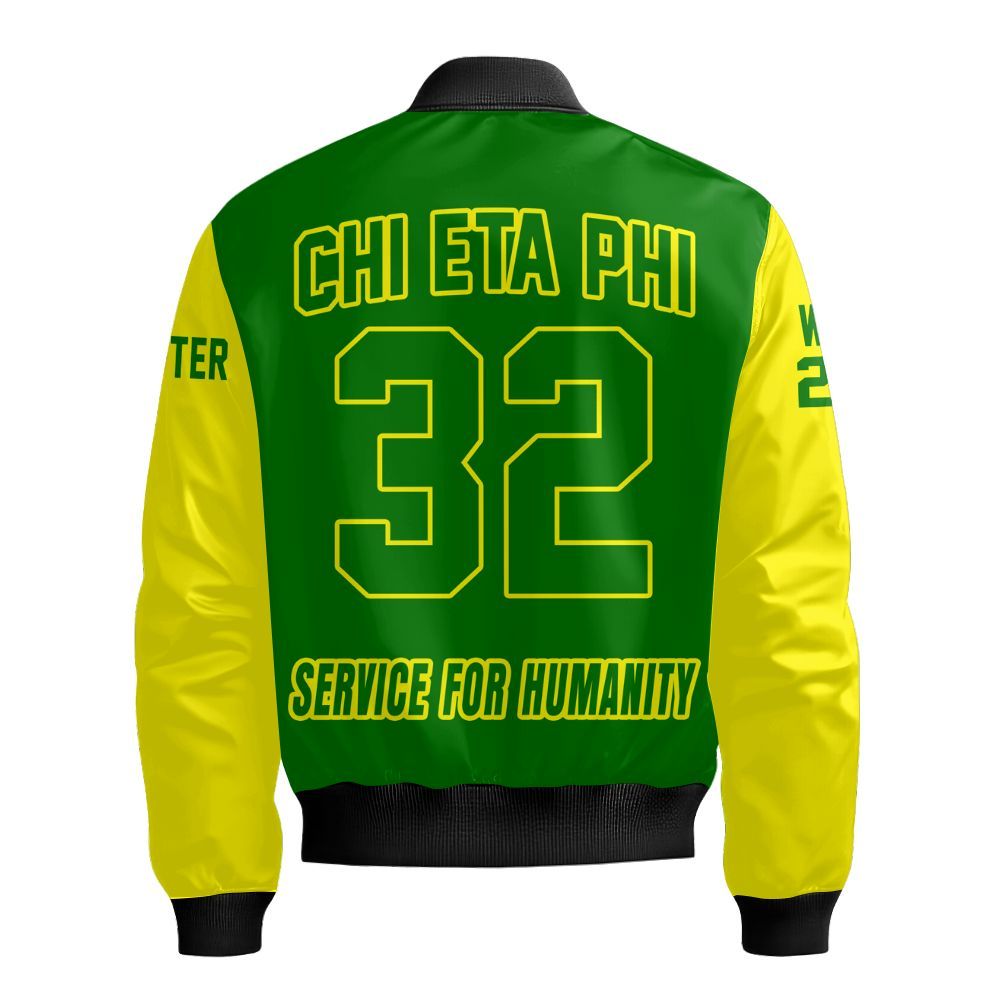 Ireishprint Chi Eta Phi Custom Chapter Shirt, Personalized Pea Green Mix Lemon Yellow Shirt Chi Eta Phi Sorority Bomber Jacket