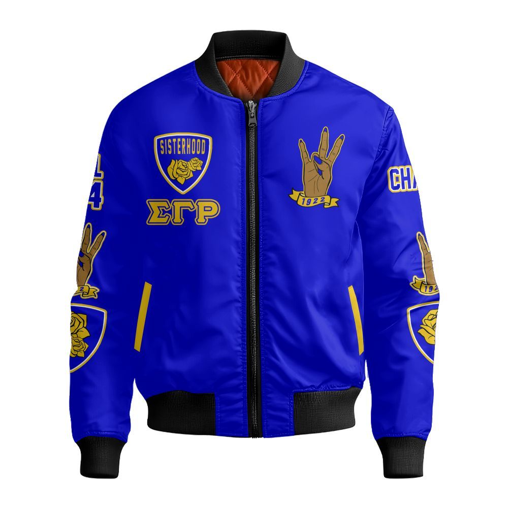 Ireishprint Sigma Gamma Rho Custom Chapter Cardigan, Personalized Hand Sign Cardigan Sigma Gamma Rho Sorority Bomber Jacket