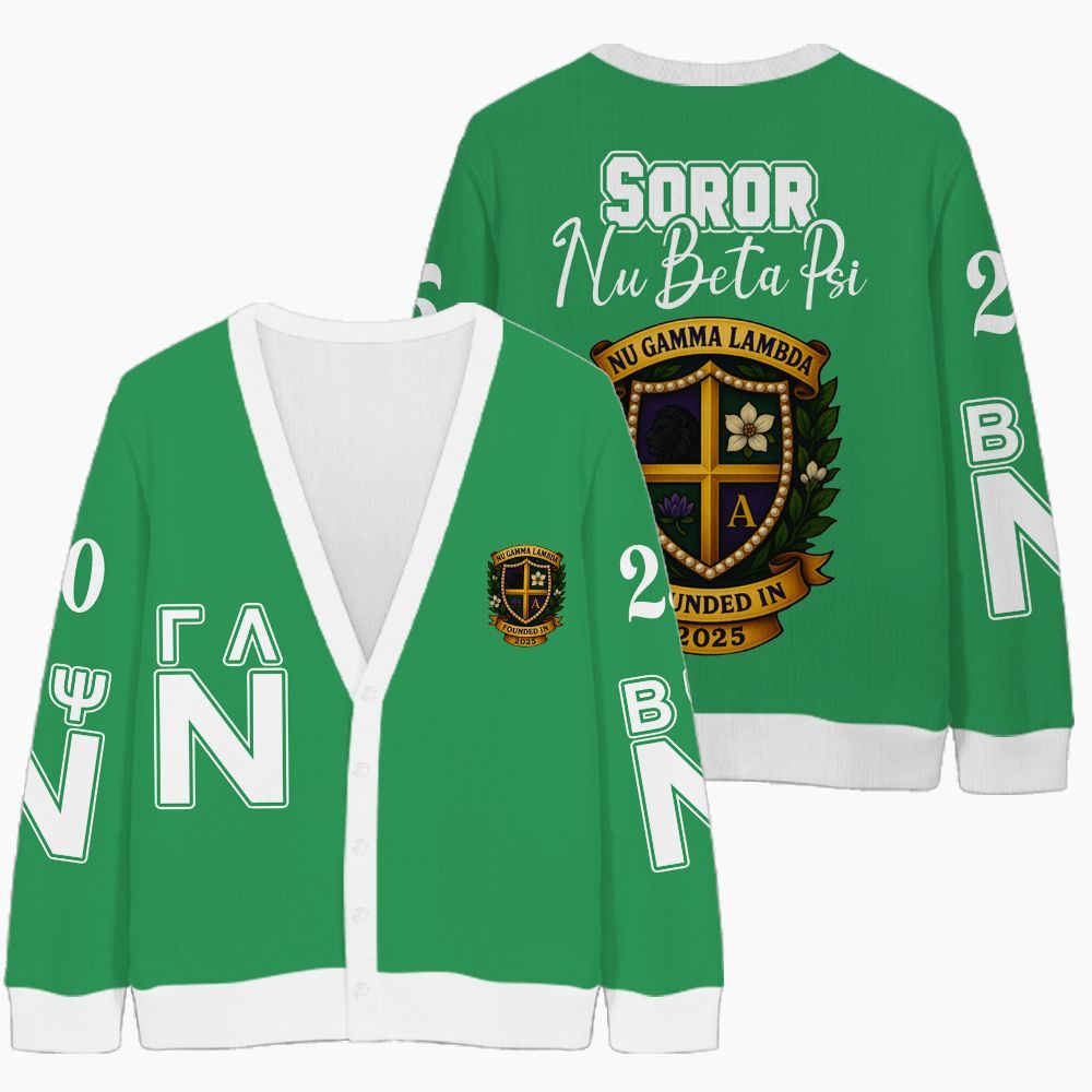 Ireishprint Nu Gamma Lambda Custom Chapter Cardigan, Personalized Kelly Green Nu Gamma Lambda Sorority Knitted Cardigan