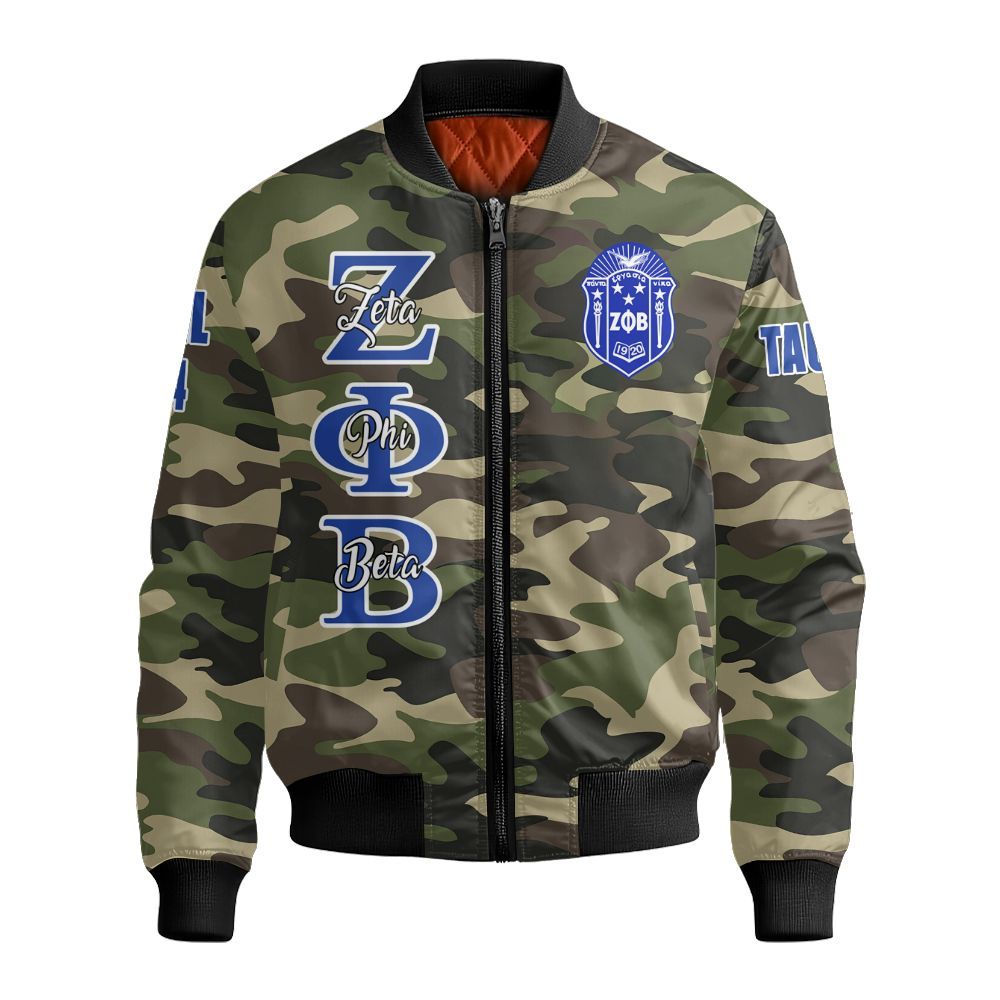 Ireishprint Zeta Phi Beta Custom Chapter Polo Shirt, Personalized Camo Style Camoflage Polo Shirt Zeta Phi Beta Sorority Bomber Jacket