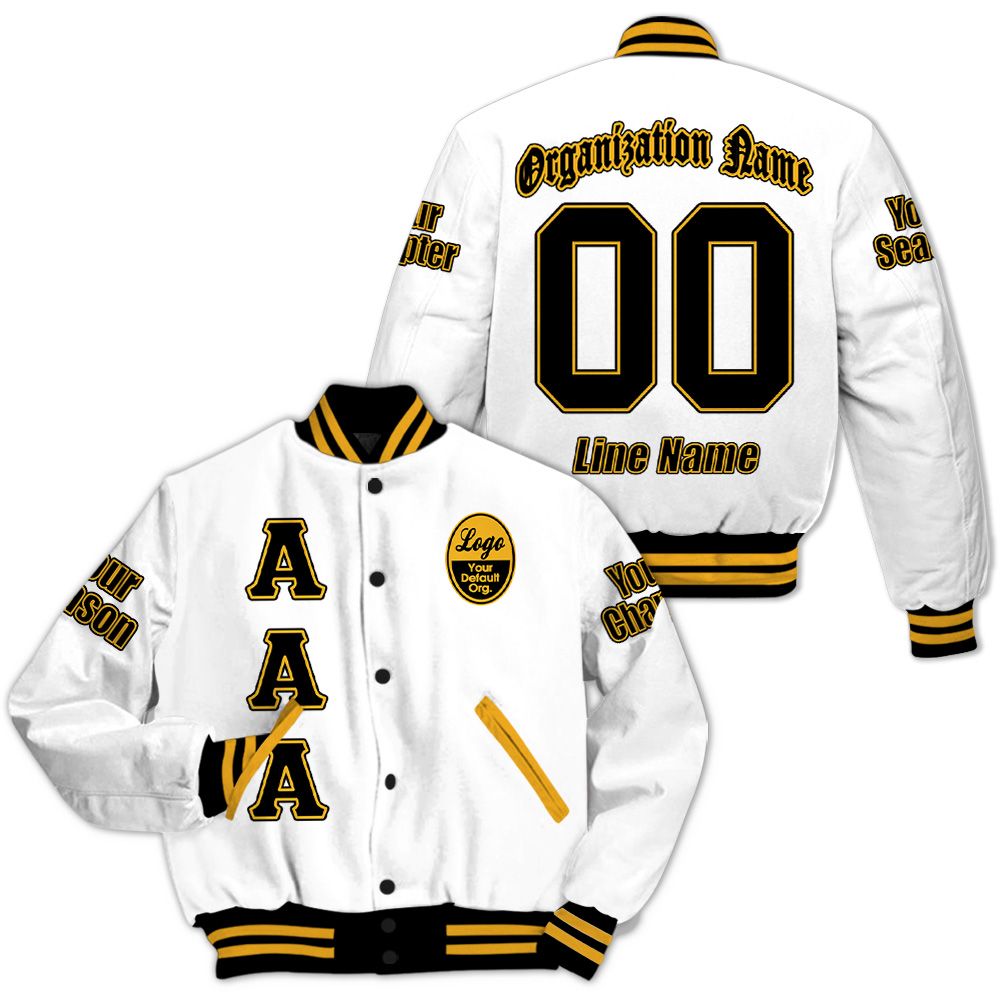 Custom Chapter Varsity Jacket, Alpha Phi Alpha Old Gold White 1906 Fraternity Jacket