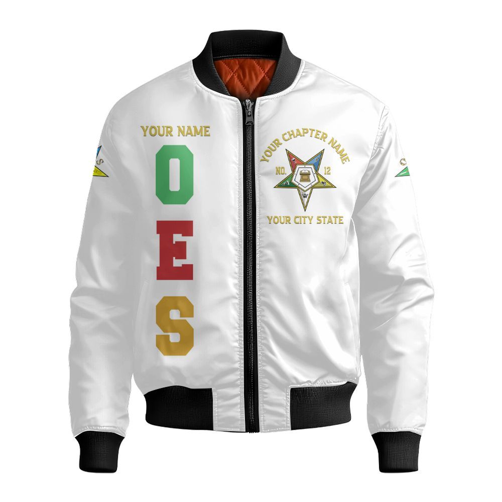 Ireishprint OES Custom Custom Legacy Shirt, Customize Color Block White Order Of The Eastern Star OES Sorority Bomber Jacket