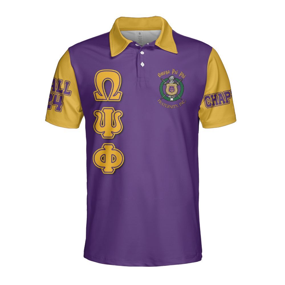 Ireishprint ΩΨΦ Custom Chapter Polo Shirt, Personalized Gold Sleeves Style Shirt ΩΨΦ Fraternity Polo Shirt