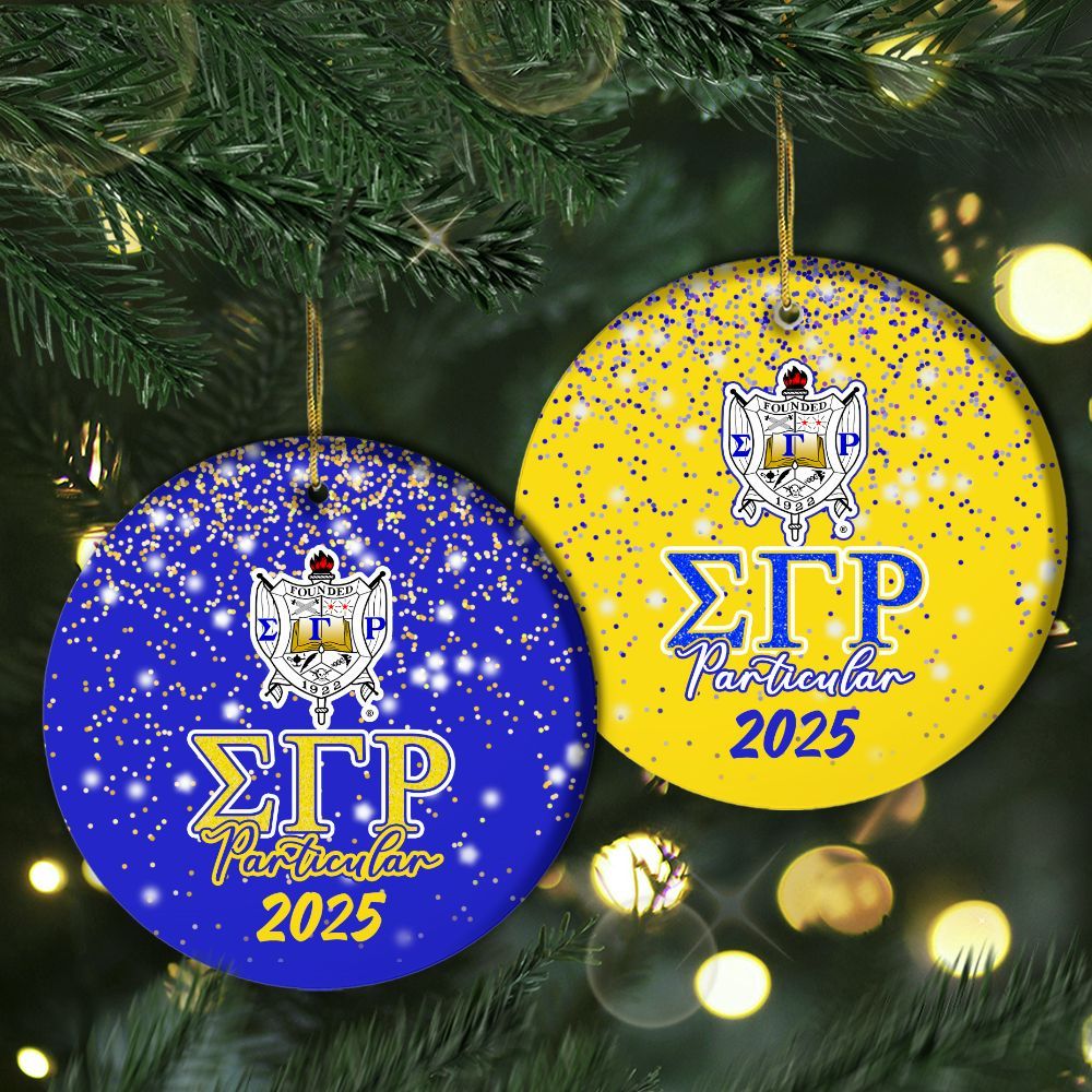 Ireishprint Custom Name Sigma Gamma Rho Ceramic Ornament, Gold Duo Blue Glitter 1922 Sorority Xmas Ornament