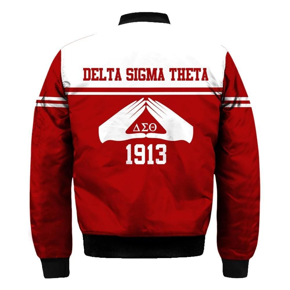 Delta Sigma Theta Hand Sign Red White Sleeve Zip Bomber Jacket