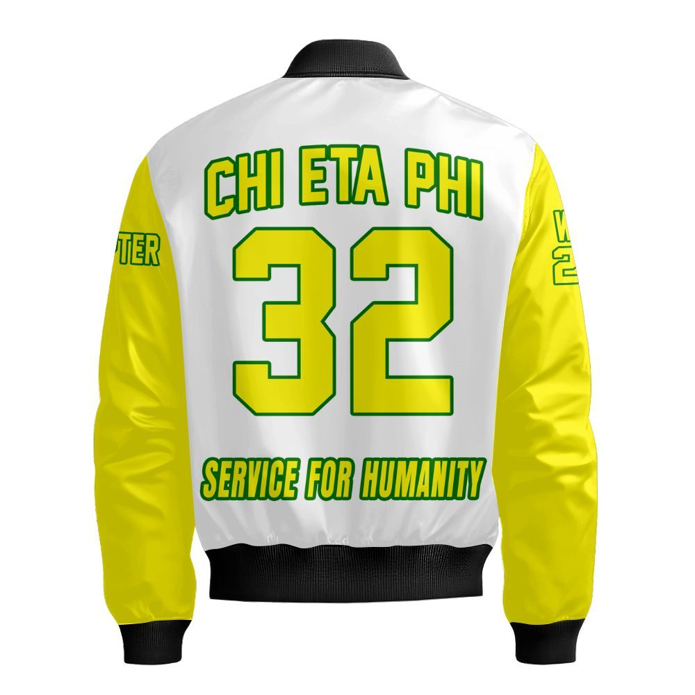 Ireishprint Chi Eta Phi Custom Chapter Shirt, Personalized White Mix Lemon Shirt Chi Eta Phi Since 1932 Sorority Bomber Jacket