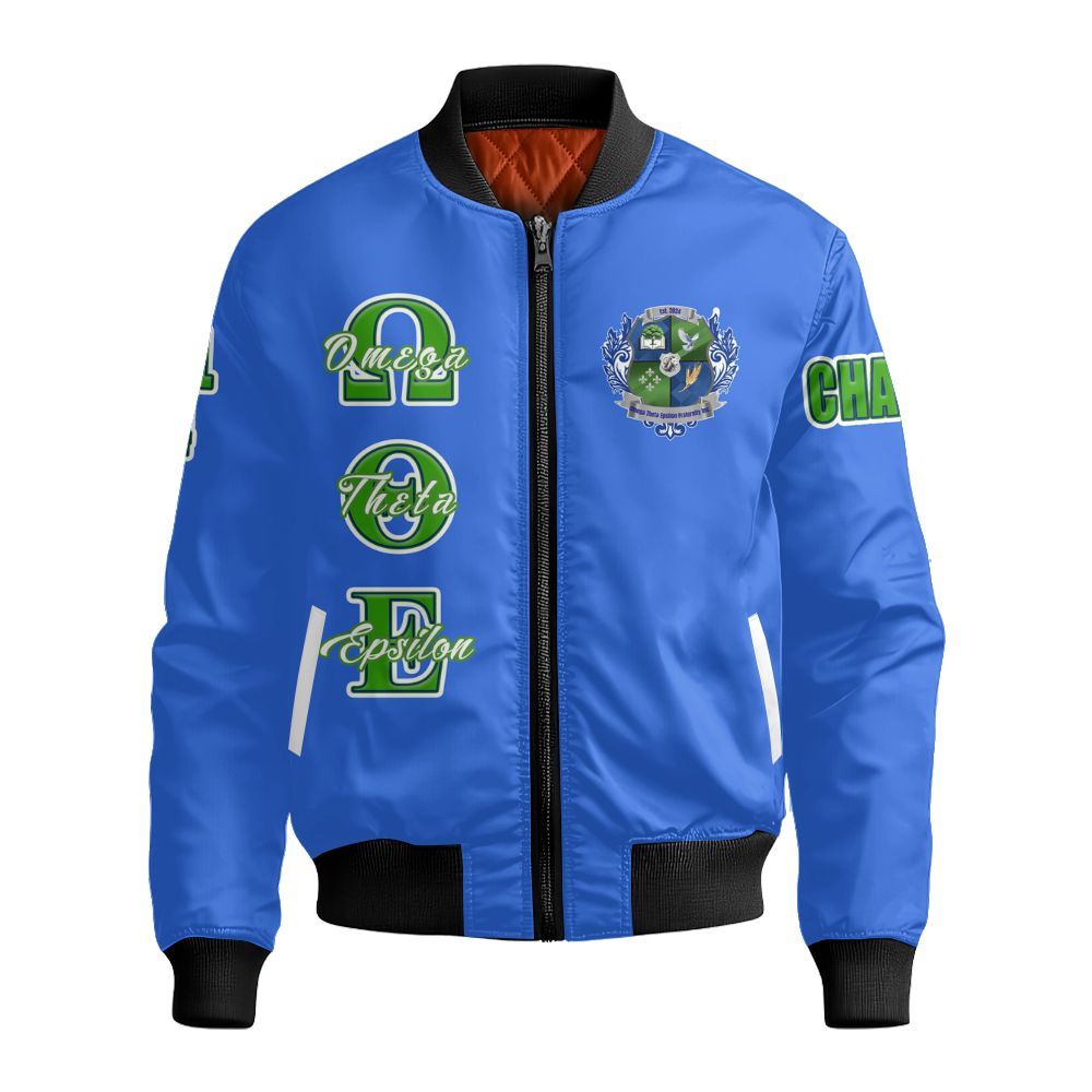 Ireishprint Omega Theta Epsilon Custom Chapter Varsity Jacket, Omega Theta Epsilon Fraternity Blue Custom Jacket Since 2024 Fraternity Bomber Jacket