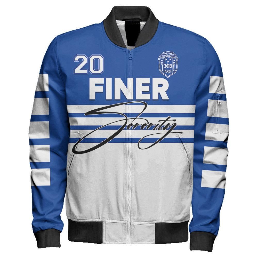Zeta Phi Beta Sporty Premium Sleeve Zip Bomber Jacket