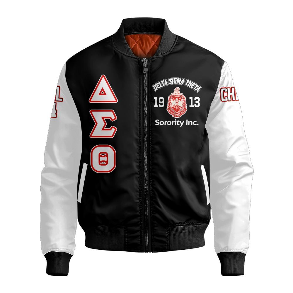 Ireishprint Delta Sigma Theta Custom Chapter Varsity Jacket, Delta Sigma Theta Retro Style White Varsity Jacket 1913 Sorority Bomber Jacket
