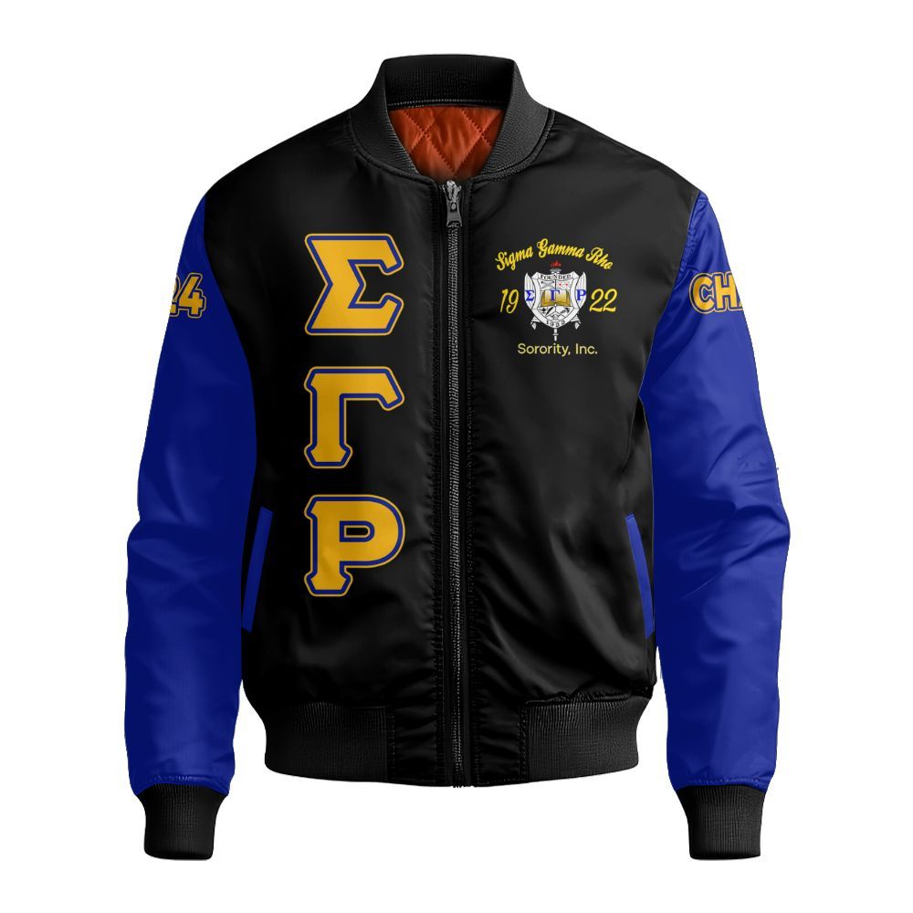 Ireishprint Sigma Gamma Rho Custom Chapter Varsity Jacket, Royal Blue Sleeves Style 1922 Sorority. Bomber Jacket