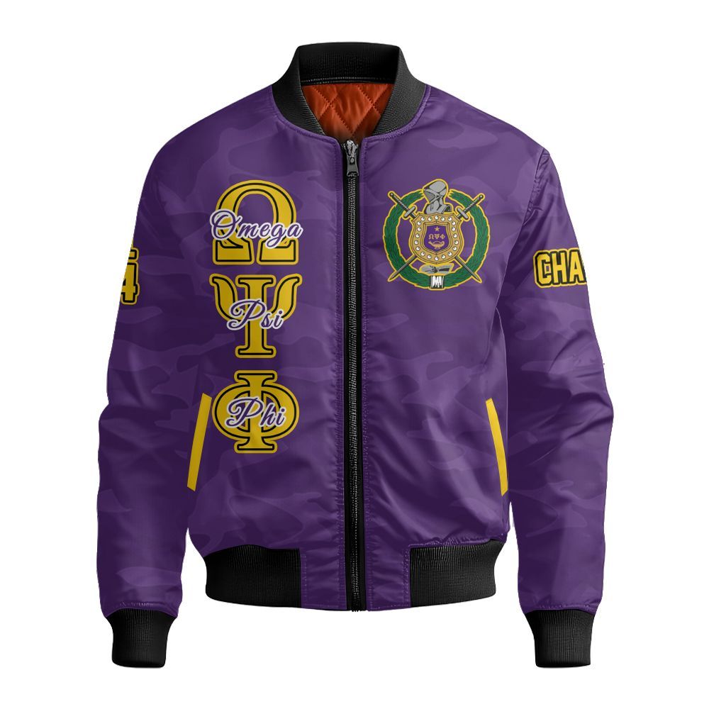 Ireishprint ΩΨΦ Custom Chapter Polo Shirt, Personalized Camo Old Gold Polo Shirt ΩΨΦ Fraternity Bomber Jacket