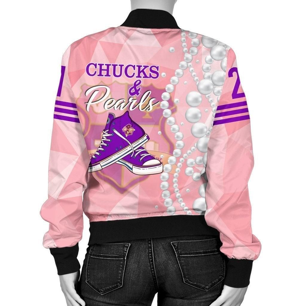 African Jacket - Chucks Kappa Epsilon Psi Military Sorority Pearls Pink Bomber Jacket