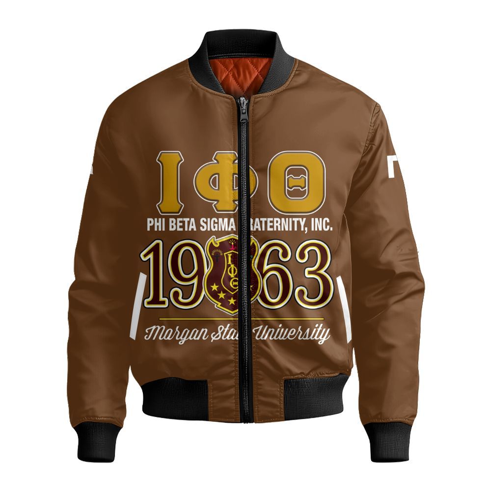 Ireishprint Iota Phi Theta Custom Probate Line Shirt, Personalized Charcoal Brown ΙΦΘ Lettered Fraternity Bomber Jacket