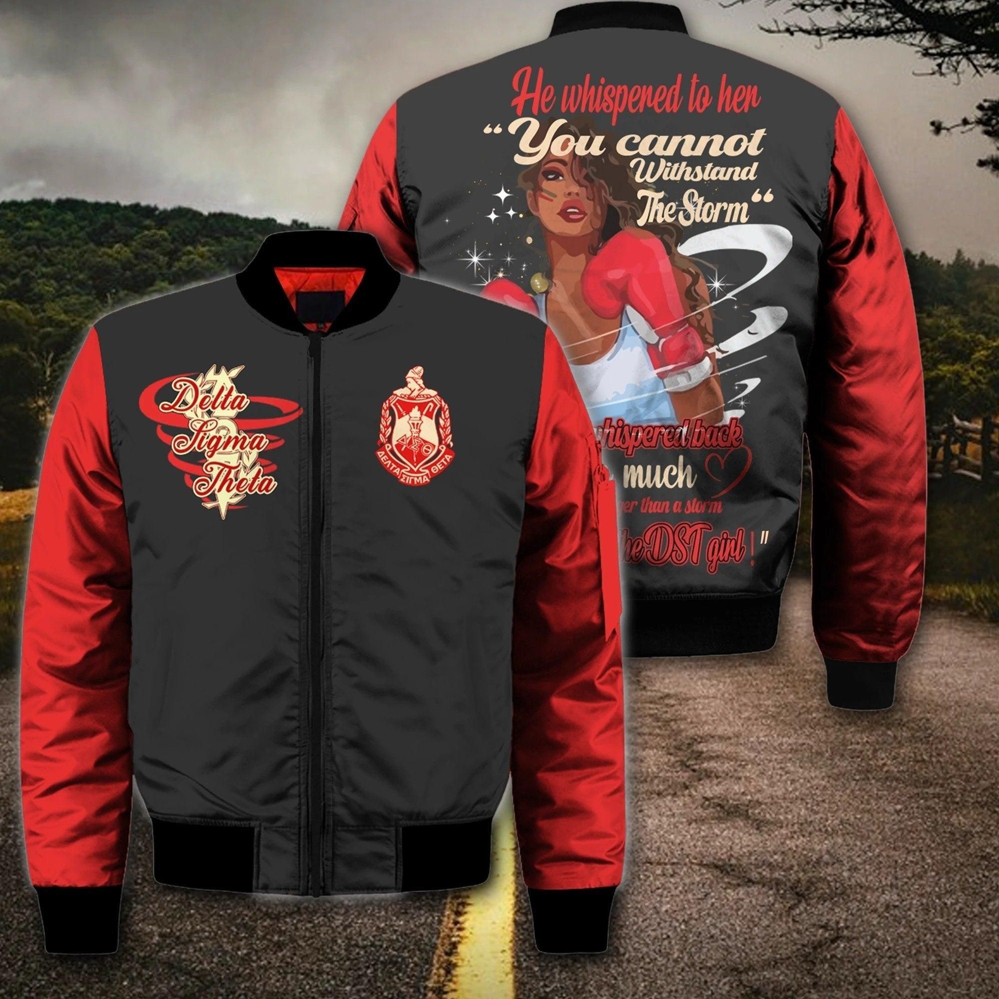 Strong Women Delta Sigma Theta Sleeve Zip Bomber Jacket