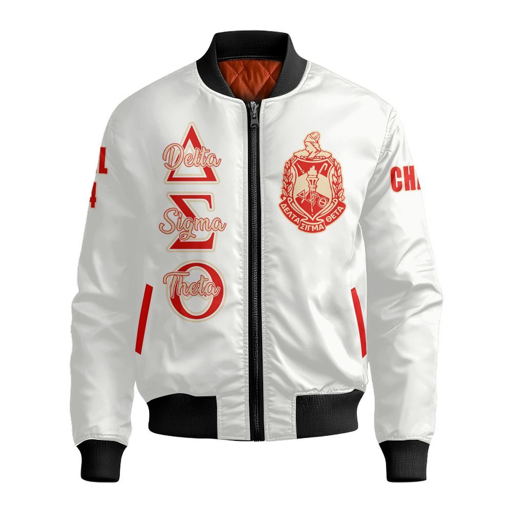 Ireishprint Delta Sigma Theta Custom Line Crossing Jacket, White Simple Delta Sigma Theta Jacket Sorority Bomber Jacket