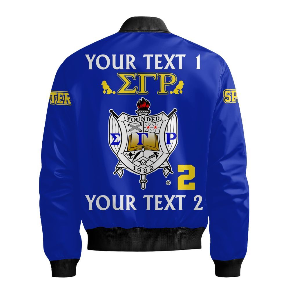 Ireishprint Sigma Gamma Rho Custom Full Line Shirt, Gold Duo Blue Crest Highlight Style 1922 Sorority Bomber Jacket