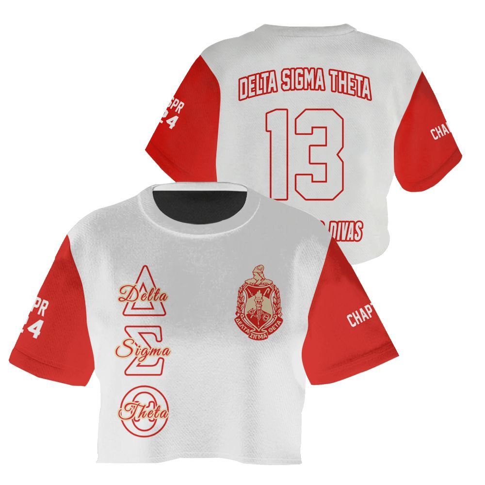 Ireishprint Delta Sigma Theta Custom Chapter Crop Shirt, Personalized White Mix Crimson Delta Sigma Theta Sorority Crop Top 3D