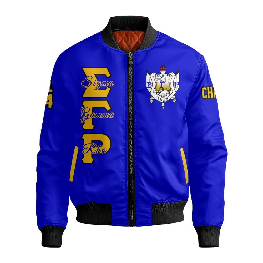 Ireishprint Sigma Gamma Rho Custom Chapter Varsity Jacket, Personalized Royal Blue Gold Jacket 1922 Sorority Bomber Jacket
