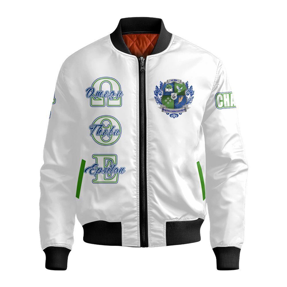 Ireishprint Omega Theta Epsilon Custom Chapter Varsity Jacket, Omega Theta Epsilon Fraternity White Custom Jacket Since 2024 Fraternity Bomber Jacket
