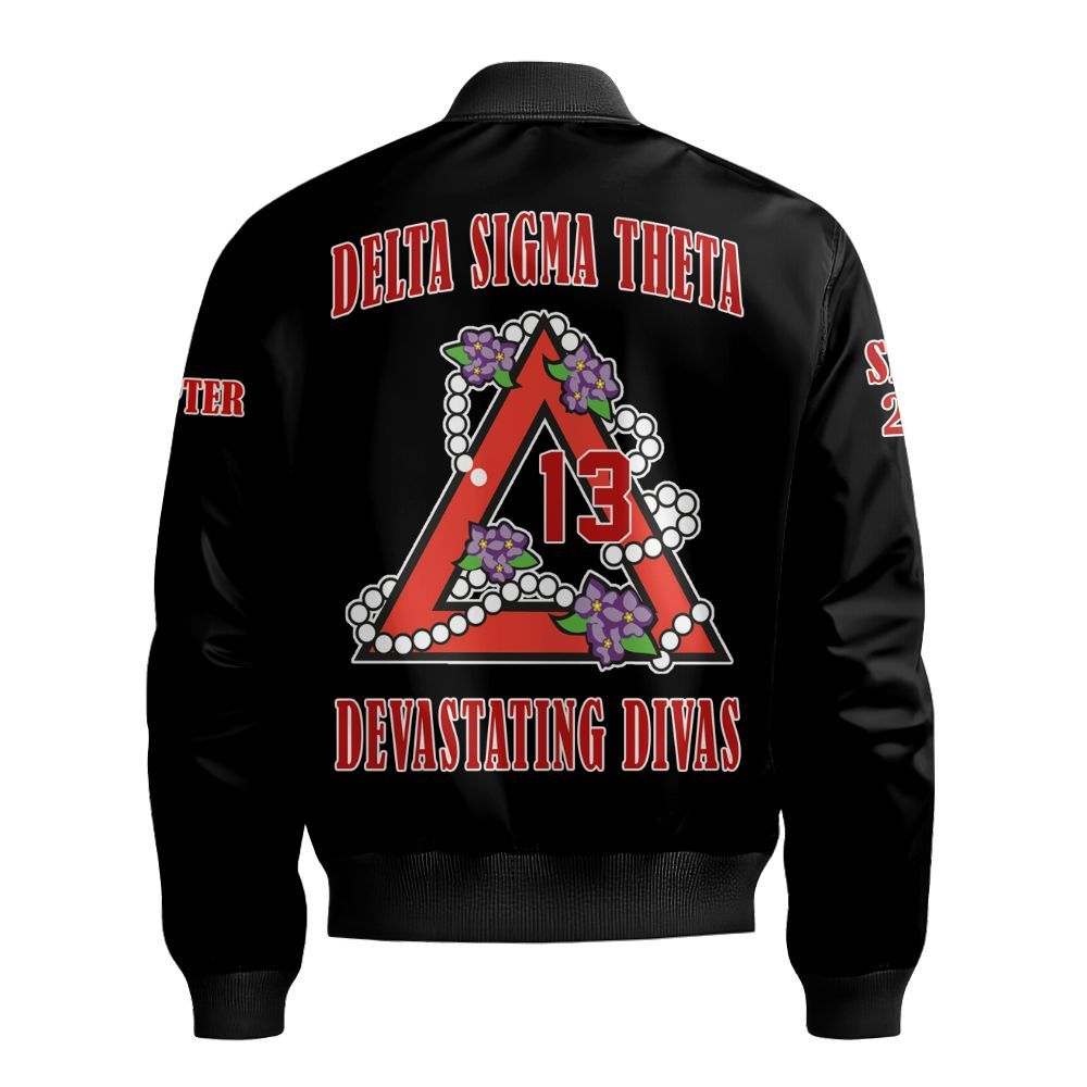 Ireishprint Delta Sigma Theta Custom Chapter Shirt, Personalized Black Shirt Delta Sigma Theta Sorority Bomber Jacket