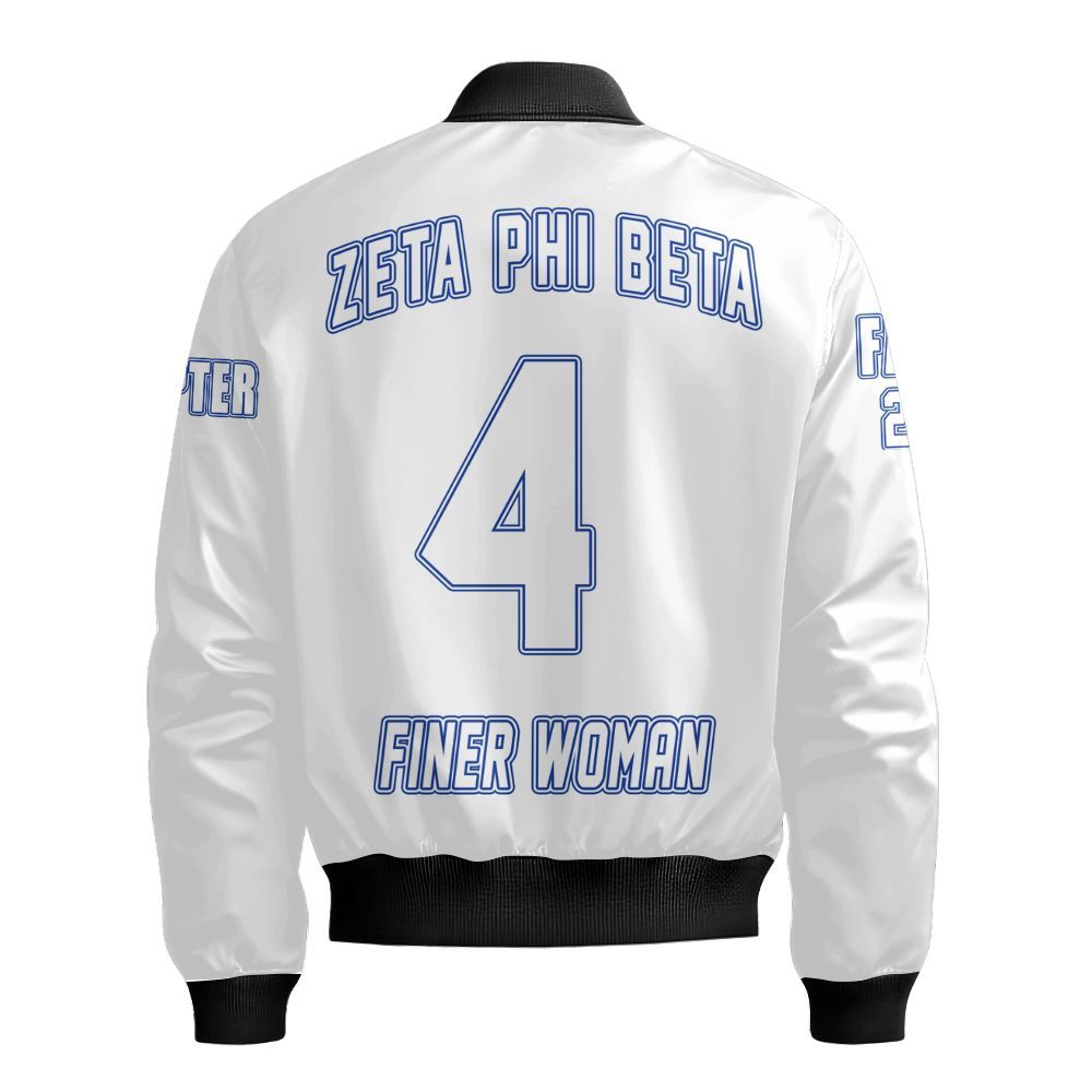 Ireishprint Zeta Phi Beta Custom Chapter Stitched Jacket, Personalized White Zeta Phi Beta Sorority Embroidered Bomber Jacket