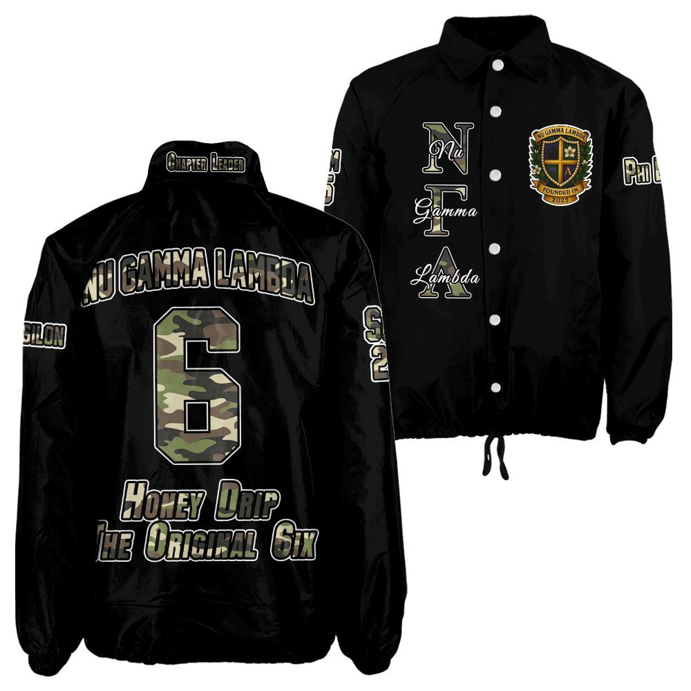 Ireishprint Nu Gamma Lambda Custom Line Crossing Jacket, Personalized Black Camo Nu Gamma Lambda Sorority Crossing Jacket