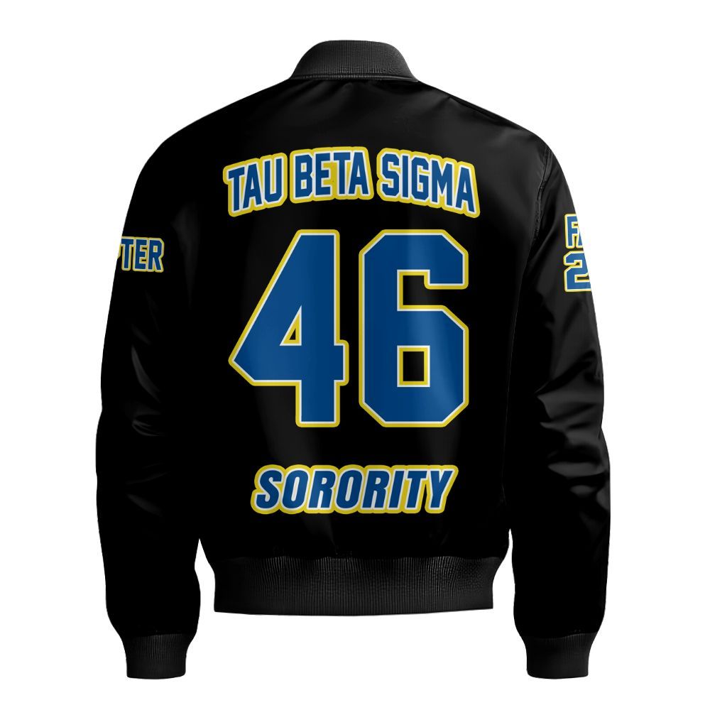 Ireishprint Tau Beta Sigma Custom Chapter Varsity Jacket, Personalized Black Varsity Jacket Tau Beta Sigma Sorority Bomber Jacket