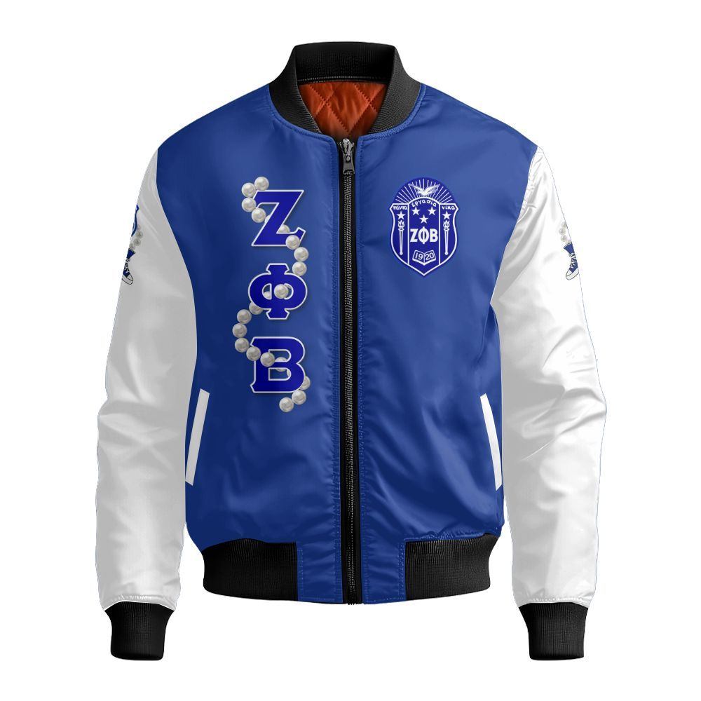 Ireishprint Zeta Phi Beta Varsity Jacket, Z Phi B Blue Chuck&Pearl Varsity Jacket 1920 Zeta Phi Beta Sorority Bomber Jacket